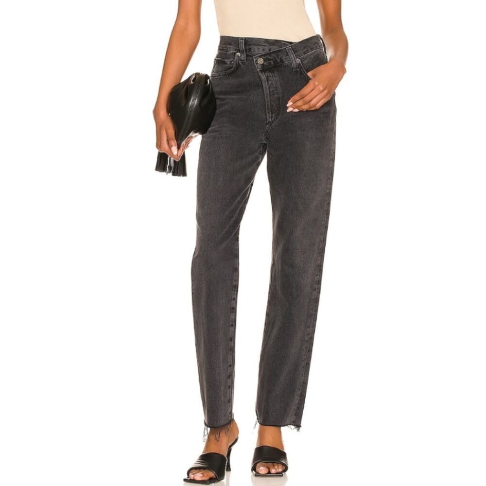 Agolde Criss Cross High Rise Straight Leg Jeans Shambles Gray Size 28